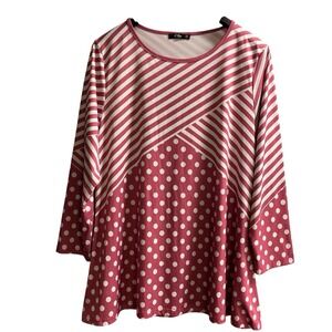 Lily By Firmiana Top Womens 2X Pink Mixed Stripe‎ Polka Dot Jersey Knit Tunic